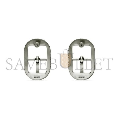 BALENCIAGA M CAGOLE BUCKLE EARRINGS IN METALLIC SILVER 742790TZ90V1407